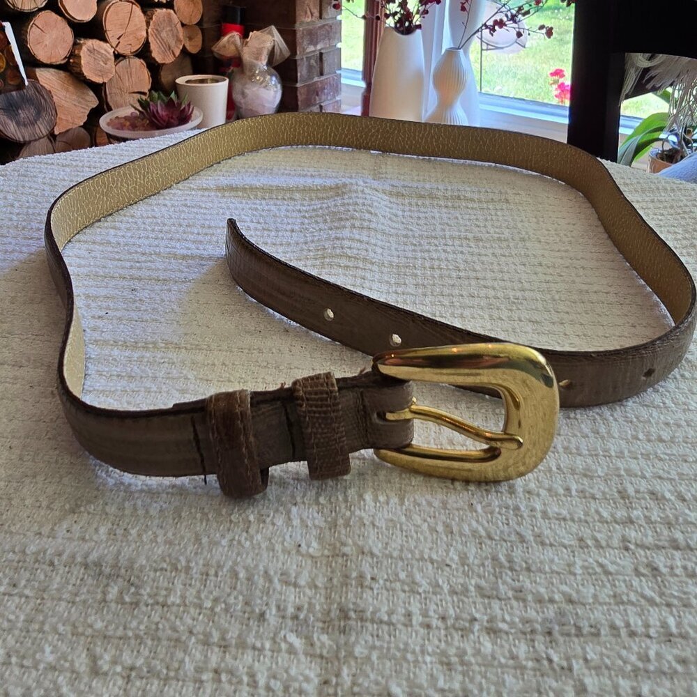 Vintage Brown Leather Belt with Gold Hardware